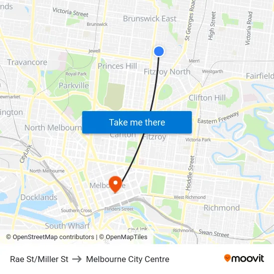 Rae St/Miller St to Melbourne City Centre map