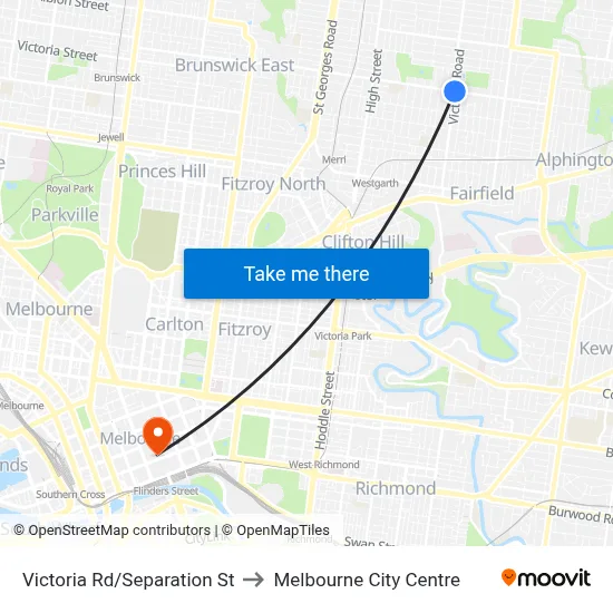 Victoria Rd/Separation St to Melbourne City Centre map