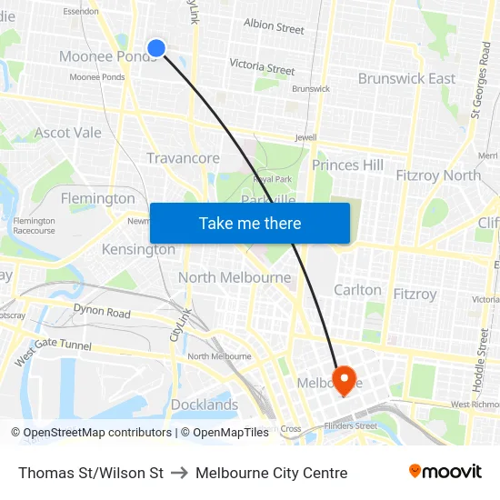 Thomas St/Wilson St to Melbourne City Centre map