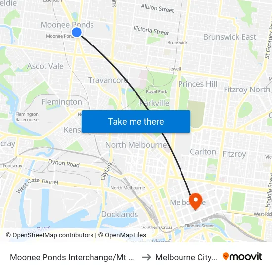 Moonee Ponds Interchange/Mt Alexander Rd to Melbourne City Centre map