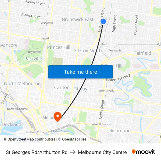 St Georges Rd/Arthurton Rd to Melbourne City Centre map