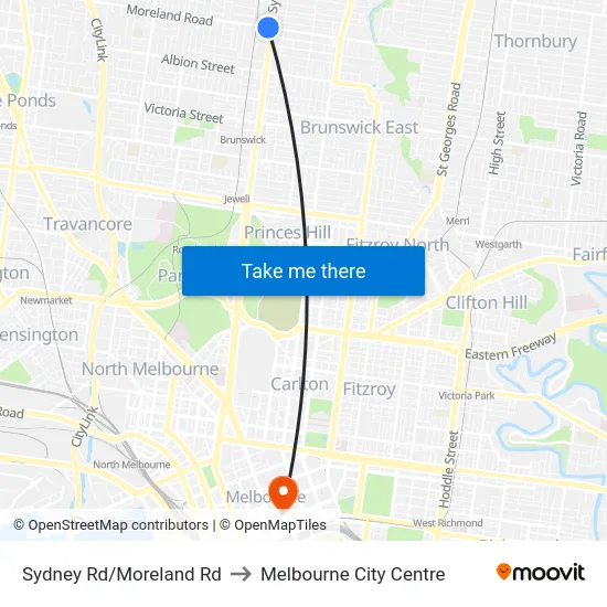 Sydney Rd/Moreland Rd to Melbourne City Centre map