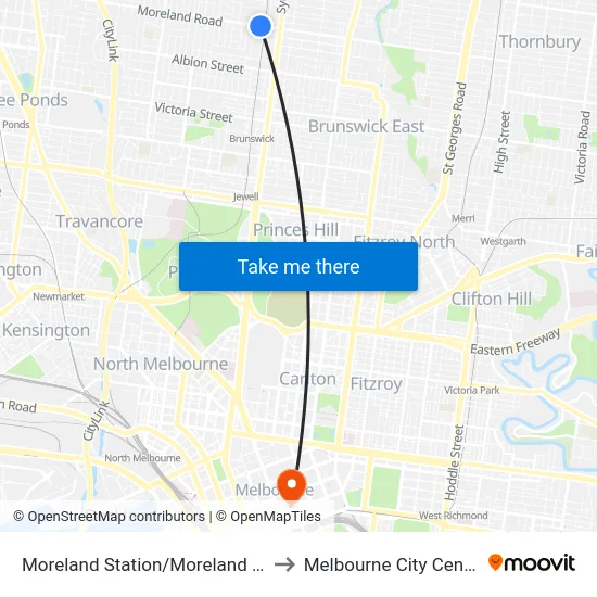 Moreland Station/Moreland Rd to Melbourne City Centre map