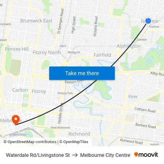 Waterdale Rd/Livingstone St to Melbourne City Centre map