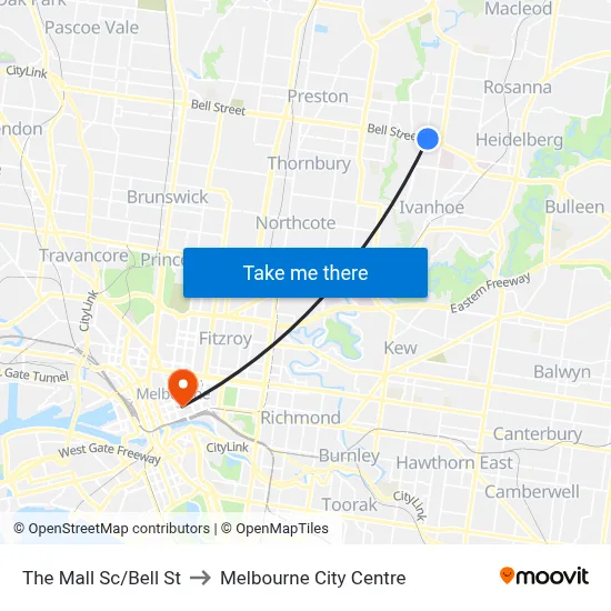 The Mall Sc/Bell St to Melbourne City Centre map