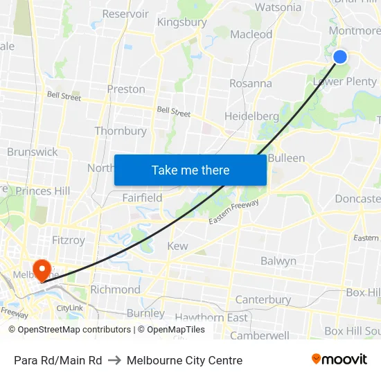 Para Rd/Main Rd to Melbourne City Centre map