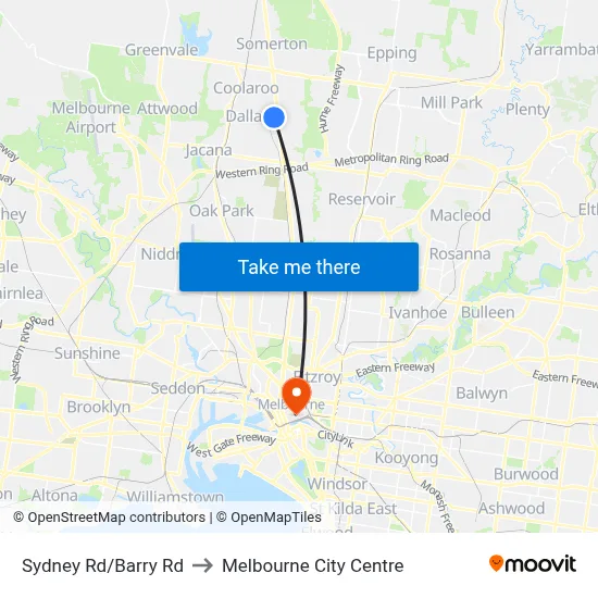 Sydney Rd/Barry Rd to Melbourne City Centre map
