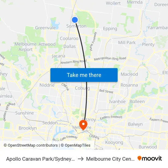 Apollo Caravan Park/Sydney Rd to Melbourne City Centre map