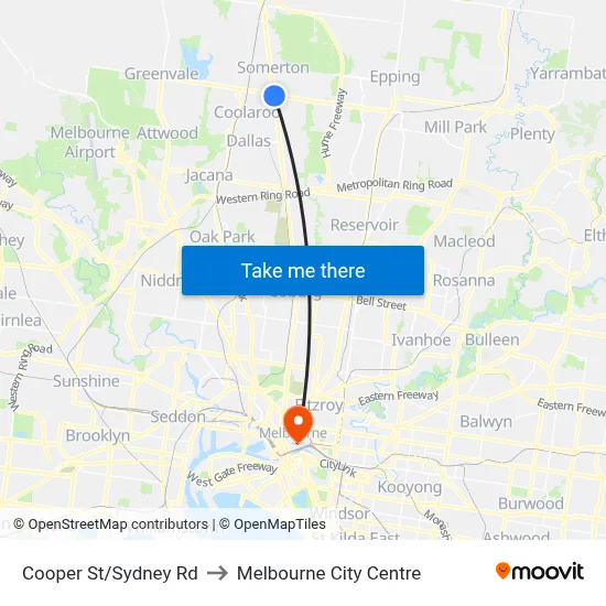 Cooper St/Sydney Rd to Melbourne City Centre map
