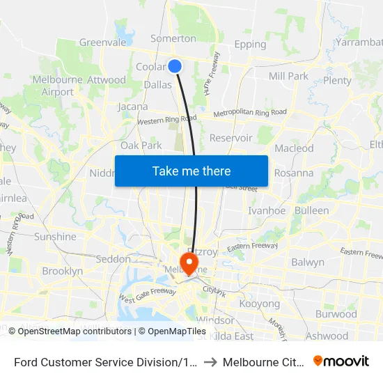 Ford Customer Service Division/1743 Sydney Rd to Melbourne City Centre map