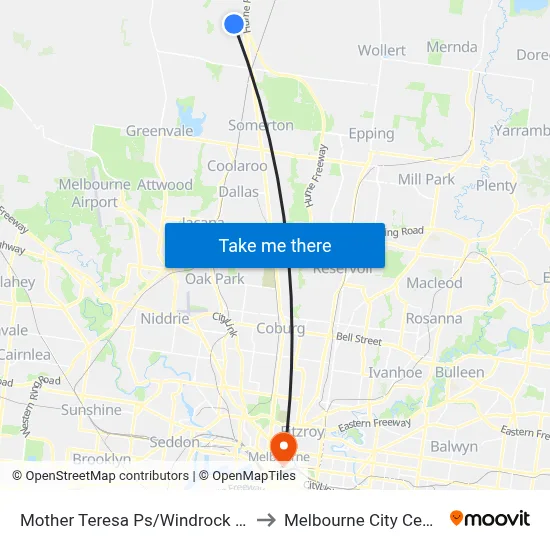 Mother Teresa Ps/Windrock Ave to Melbourne City Centre map