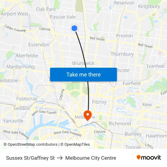 Sussex St/Gaffney St to Melbourne City Centre map