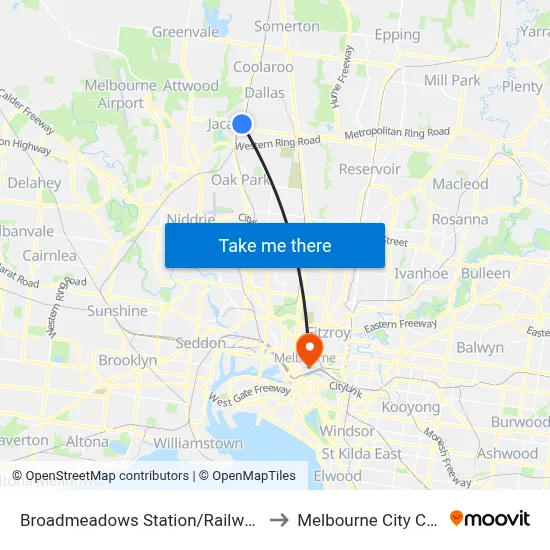 Broadmeadows Station/Railway Cres to Melbourne City Centre map