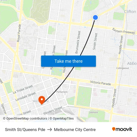 Smith St/Queens Pde to Melbourne City Centre map