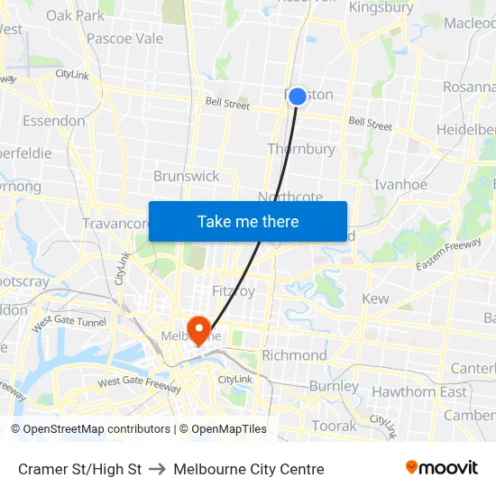 Cramer St/High St to Melbourne City Centre map