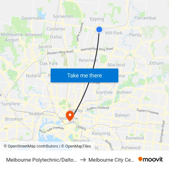 Melbourne Polytechnic/Dalton Rd to Melbourne City Centre map