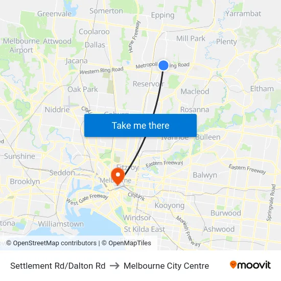 Settlement Rd/Dalton Rd to Melbourne City Centre map