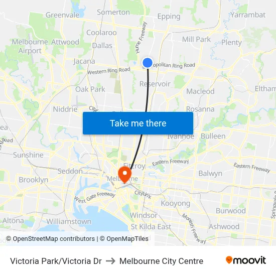 Victoria Park/Victoria Dr to Melbourne City Centre map