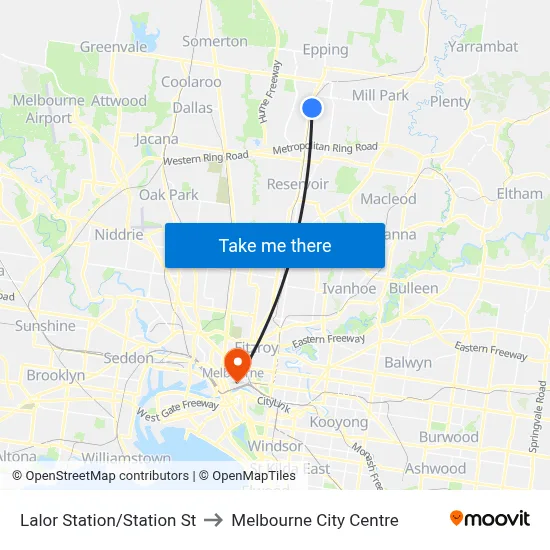 Lalor Station/Station St to Melbourne City Centre map