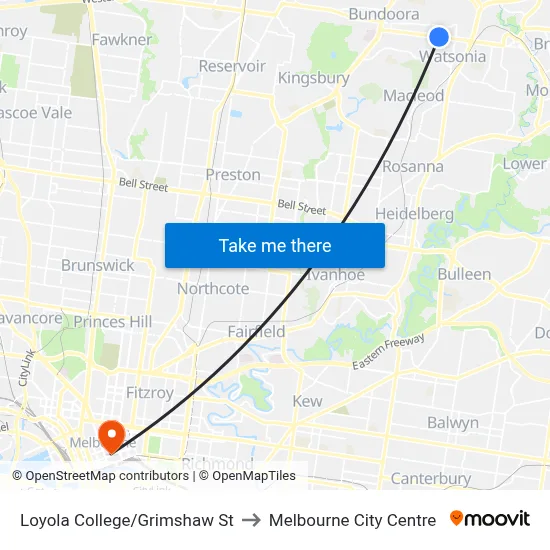 Loyola College/Grimshaw St to Melbourne City Centre map