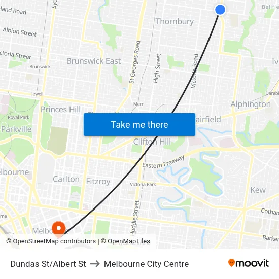Dundas St/Albert St to Melbourne City Centre map