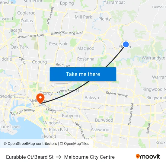 Eurabbie Ct/Beard St to Melbourne City Centre map