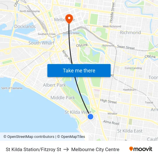 St Kilda Station/Fitzroy St to Melbourne City Centre map
