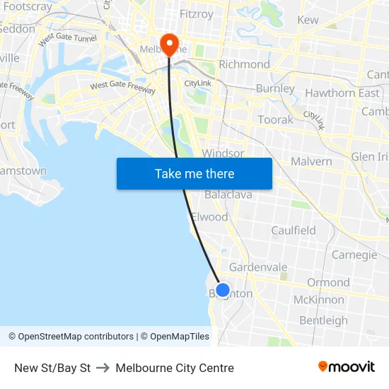 New St/Bay St to Melbourne City Centre map
