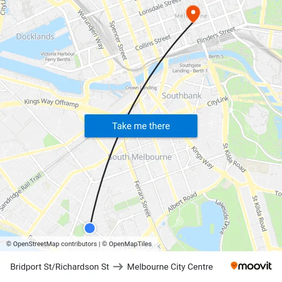 Bridport St/Richardson St to Melbourne City Centre map
