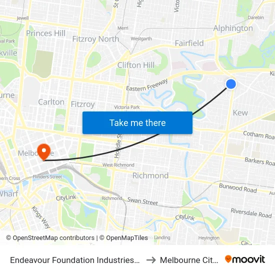 Endeavour Foundation Industries/Hutchinson Dr to Melbourne City Centre map