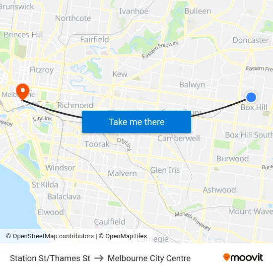 Station St/Thames St to Melbourne City Centre map