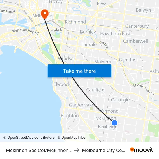Mckinnon Sec Col/Mckinnon Rd to Melbourne City Centre map