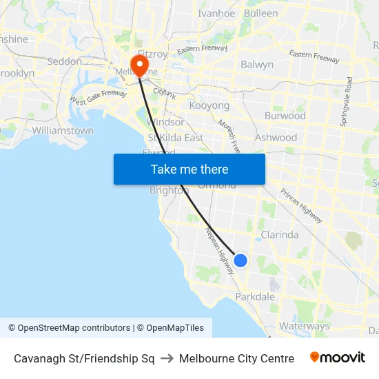 Cavanagh St/Friendship Sq to Melbourne City Centre map