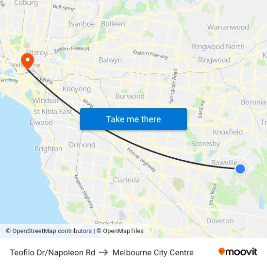 Teofilo Dr/Napoleon Rd to Melbourne City Centre map