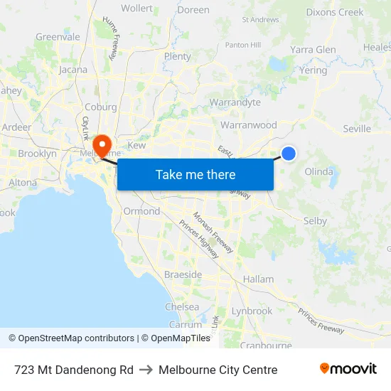 723 Mt Dandenong Rd to Melbourne City Centre map