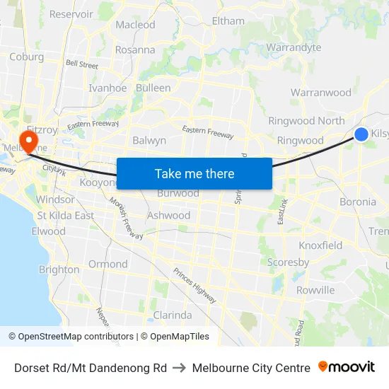 Dorset Rd/Mt Dandenong Rd to Melbourne City Centre map