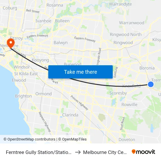 Ferntree Gully Station/Station St to Melbourne City Centre map