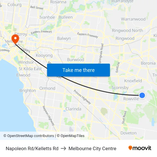 Napoleon Rd/Kelletts Rd to Melbourne City Centre map