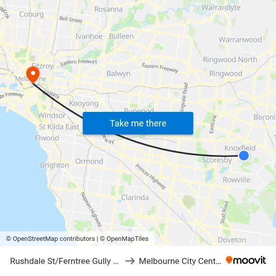 Rushdale St/Ferntree Gully Rd to Melbourne City Centre map