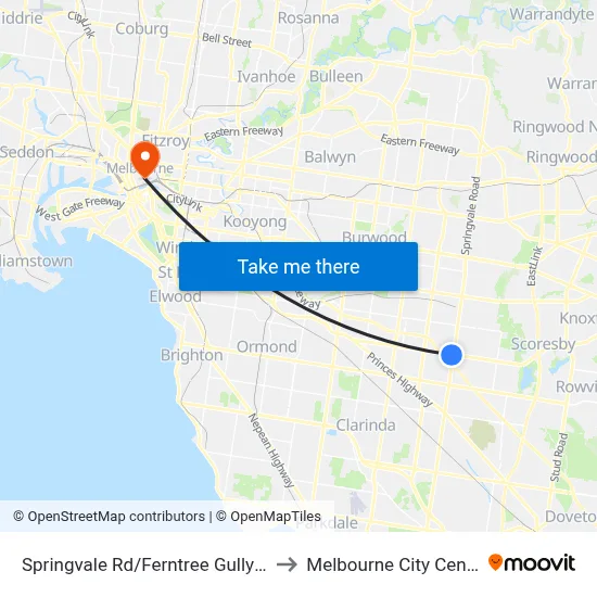 Springvale Rd/Ferntree Gully Rd to Melbourne City Centre map