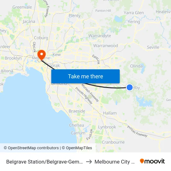 Belgrave Station/Belgrave-Gembrook Rd to Melbourne City Centre map