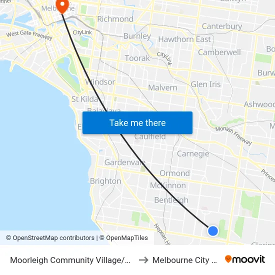 Moorleigh Community Village/Bignell Rd to Melbourne City Centre map