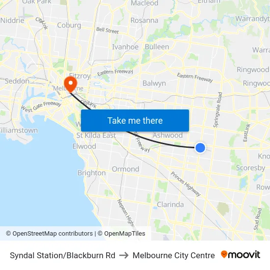 Syndal Station/Blackburn Rd to Melbourne City Centre map