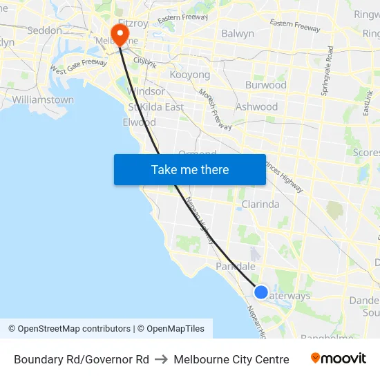 Boundary Rd/Governor Rd to Melbourne City Centre map