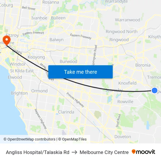 Angliss Hospital/Talaskia Rd to Melbourne City Centre map