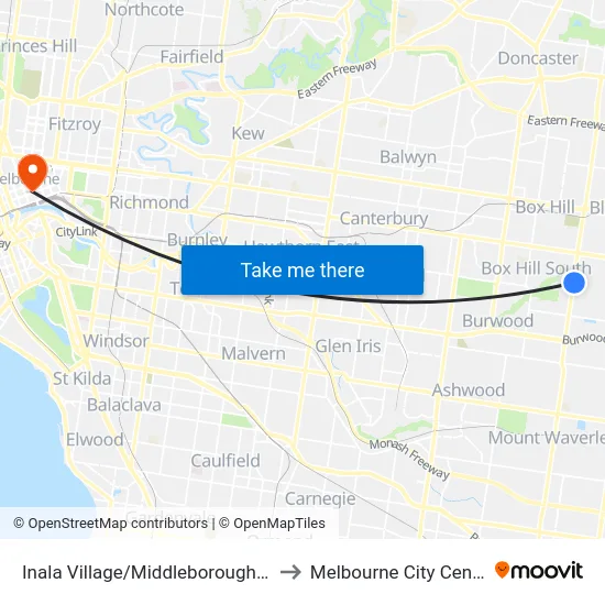 Inala Village/Middleborough Rd to Melbourne City Centre map