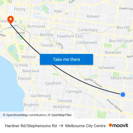 Hardner Rd/Stephensons Rd to Melbourne City Centre map