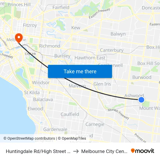 Huntingdale Rd/High Street Rd to Melbourne City Centre map