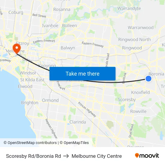 Scoresby Rd/Boronia Rd to Melbourne City Centre map