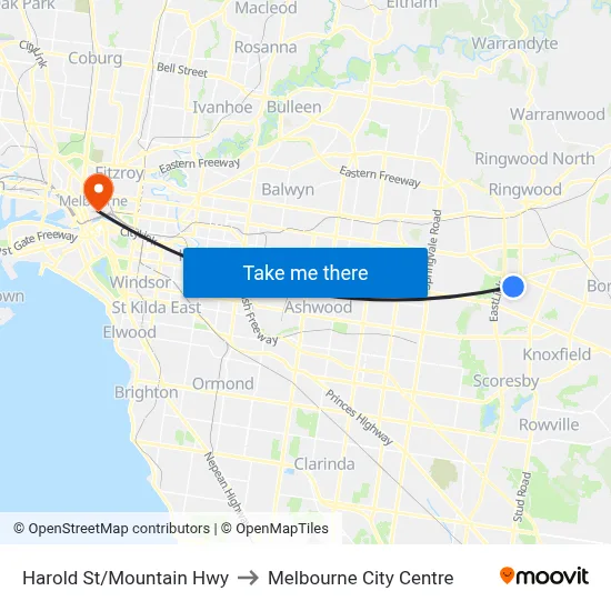 Harold St/Mountain Hwy to Melbourne City Centre map